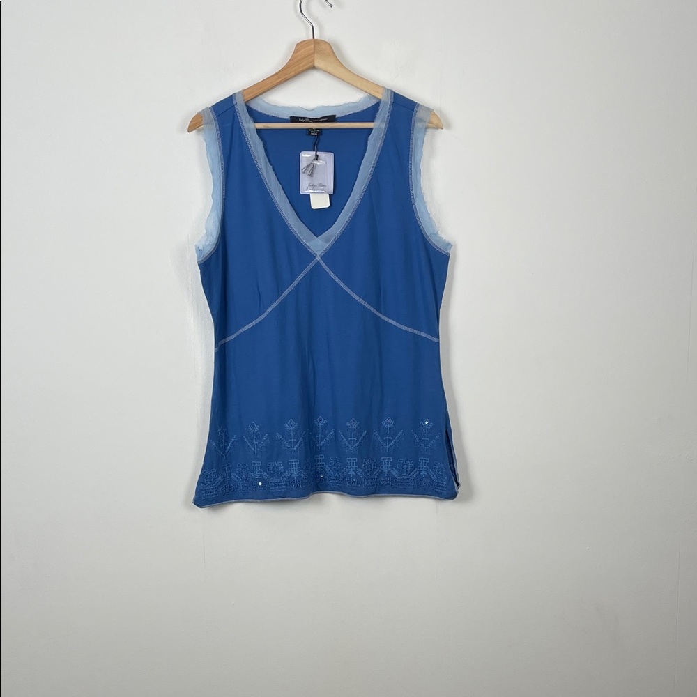 Indigo Palms Denim Co Blue Sleeveless Women XL Pullover Top with Embroidered Hem